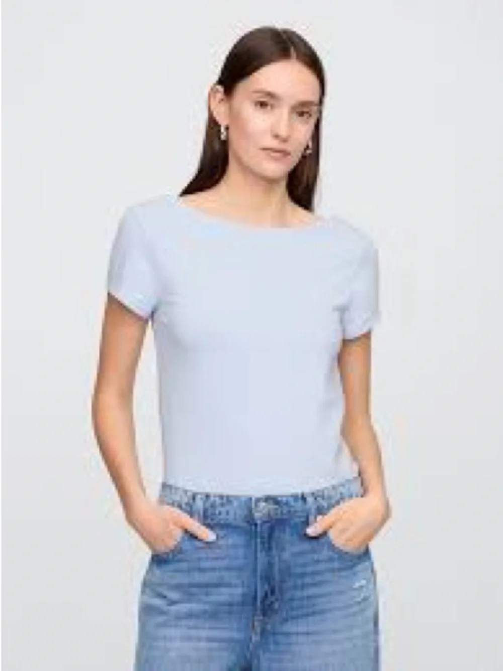 Gap  Boatneck Open-Back Cotton T-Shirt Blue XXL